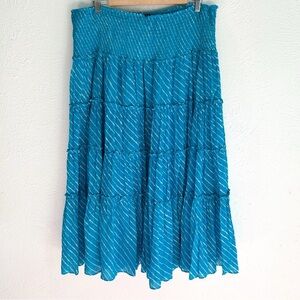 Lauren Ralph Lauren Tiered Maxi Skirt XL Coastal Boho Smocked Aqua Blue